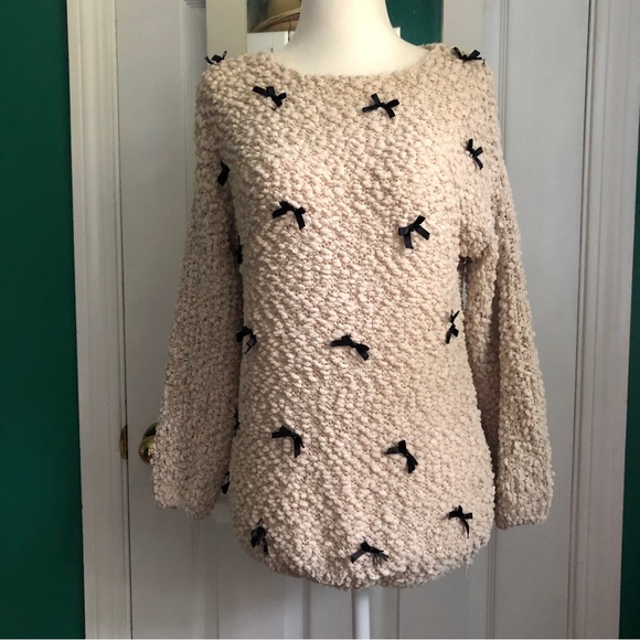 3 for $30 Crystal K cream cozy sweater with black bows small - Picture 6 of 6